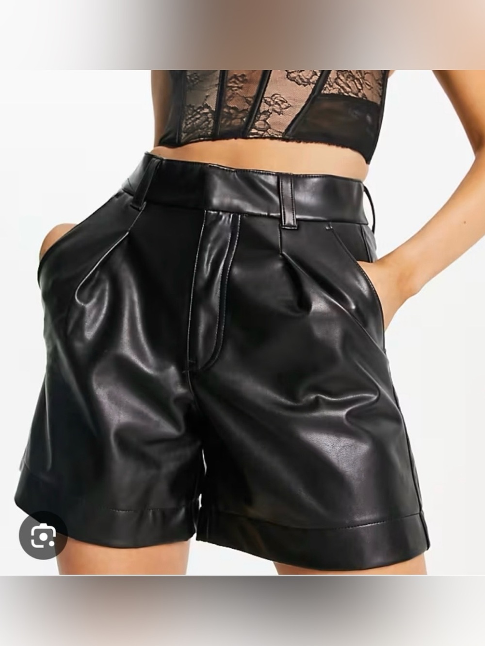 Abercrombie & Fitch Black Faux Leather High-Waist Shorts